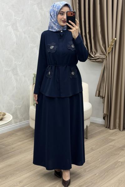 Çiçek Etek Takım Lacivert