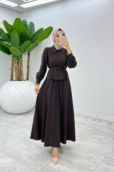 Acı Kahve Eftelya Etek Takım Tesettür Giyim