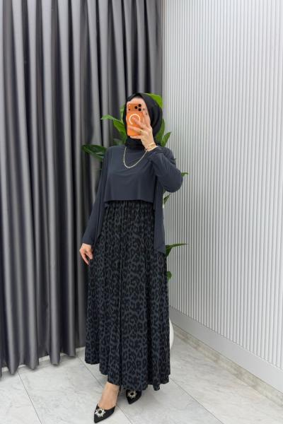 Antrasit Günay Elbise Tesettür Giyim