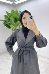 Antrasit Premıum Defne Kaşe Kaban Tesettür Giyim