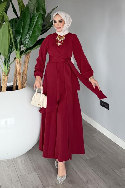 Bordo Cevher Pantolon Takım Tesettür Giyim