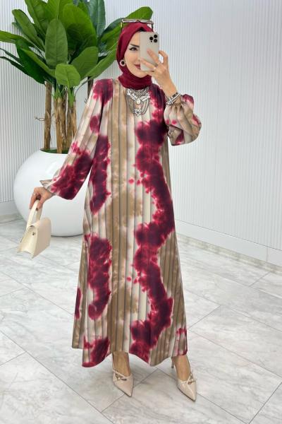 Bordo Pelin Elbise Tesettür Giyim