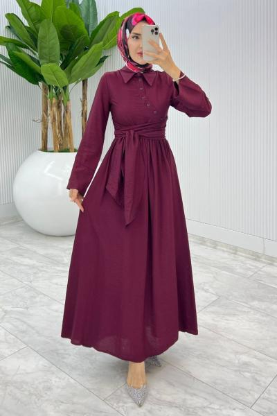 Bordo Premıum Nagihan Elbise Tesettür Giyim