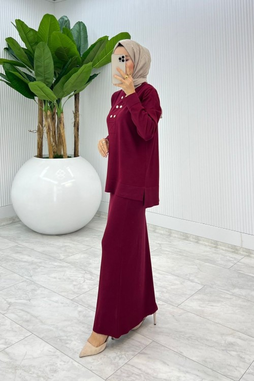 Bordo Premium Asiye Triko Etek Takım