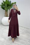 Bordo Premıum Seçil Elbise Tesettür Giyim