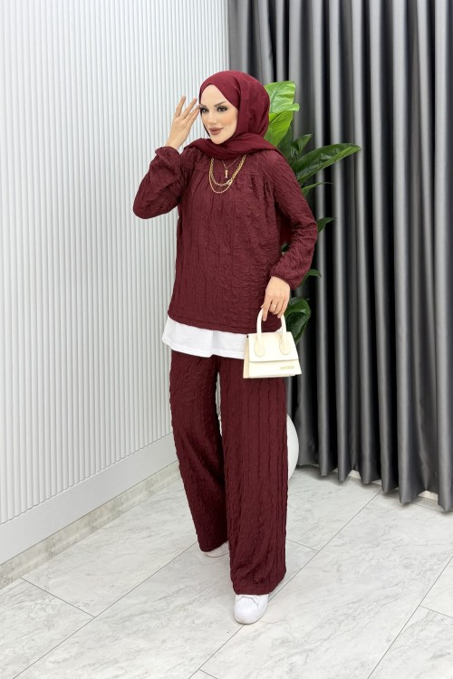 Bordo Zeyzey Takım Tesettür Giyim