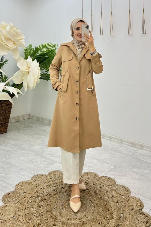 Camel Buğlem Trench Tesettür Giyim