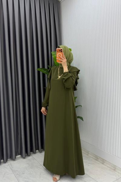 Haki Eylül Elbise Premıum Tesettür Giyim