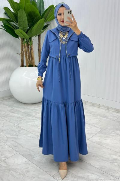 İndigo Hicran Elbise Takım Tesettür Elbise