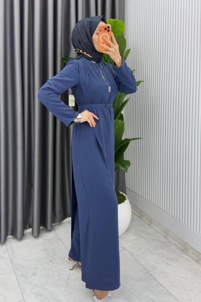 İndigo  Kemerli Nalan Tulum Elbise Tesettür Giyim