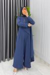 İndigo  Kemerli Nalan Tulum Elbise Tesettür Giyim