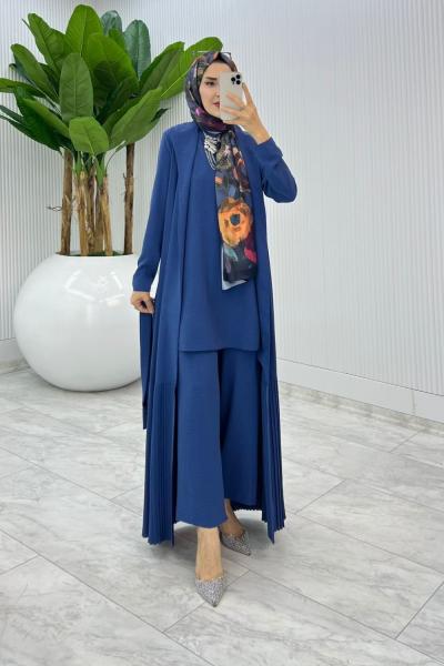 İndigo Premium Üçlü Derin Takım Tesettür Giyim