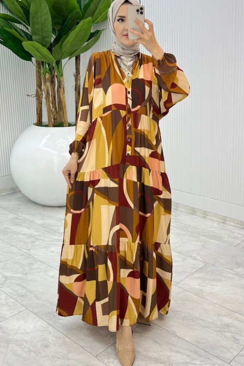 Kahve Aşikar Elbise Tesettür Giyim