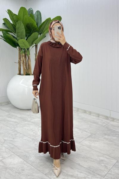 Kahve Bensu Triko Elbise Tesettür Giyim