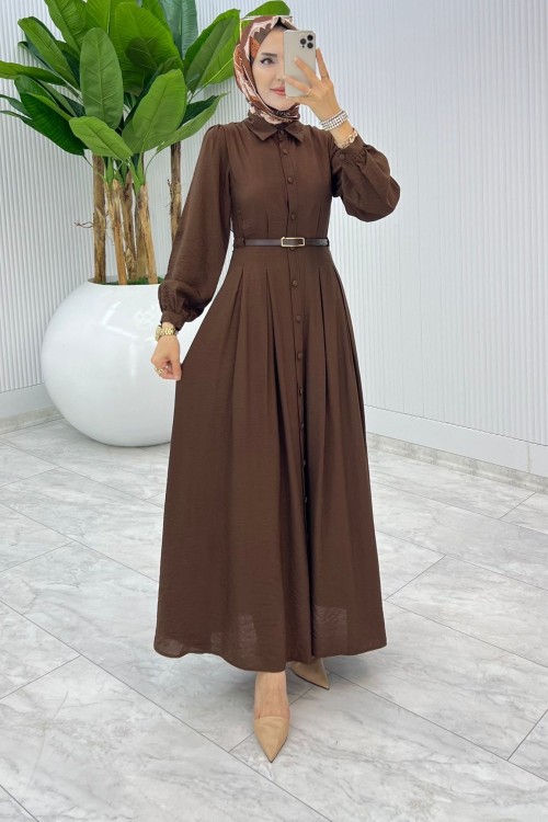 Kahve Demet Elbise Tesettür Giyim