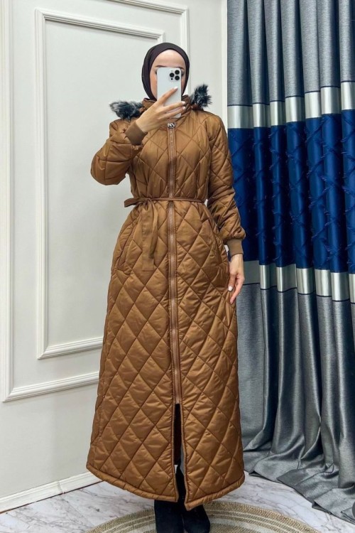 kahve Premium Uzun Mont Tesettür Giyim