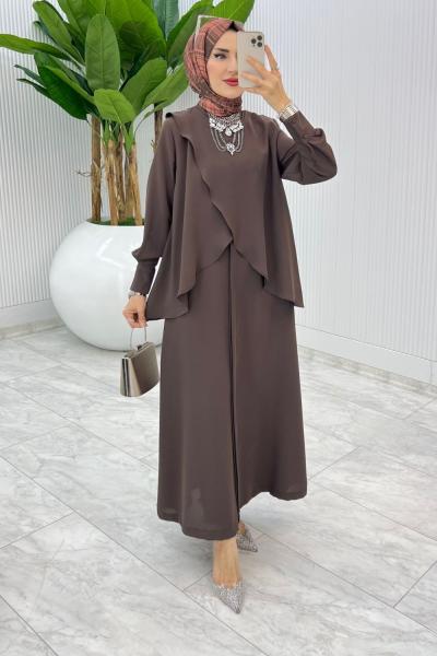 Kahve Premium Asalet Elbise Tesettür Giyim