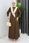 Kahve Yeşim Uzun Ceket Kap Ferace Tesettür Giyim