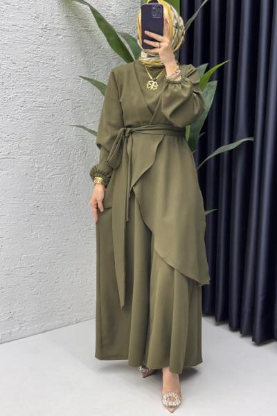 Koyu Haki Hanzade Takım Tesettür Giyim