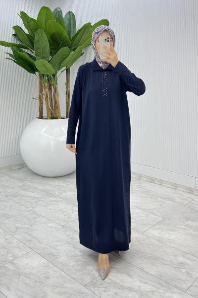 Lacivert Arzu Triko Elbise Tesettür Giyim