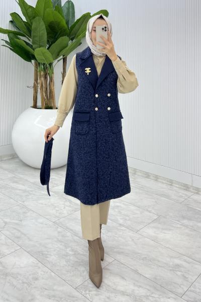 Lacivert Fidan Channel Yelek Broş Hediyeli