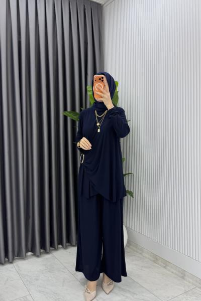 Lacivert Figen Pantolon Takım Tesettür Giyim