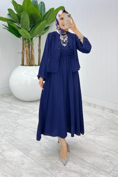 Lacivert Halime Elbise Takım Tesettür Giyim