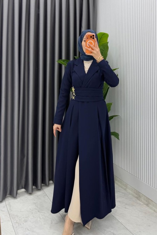 Lacivert Premium Hülya Ferace Elbise Tesettür Giyim