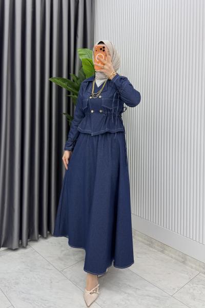 Mavi Premium Kot Takım Tesettür Giyim