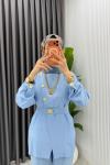 Mavi Premium Kemerli Gözde Takım Tesettür Giyim