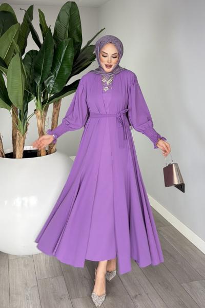 Mor Meşk Abaya Takım Tesettür Giyim