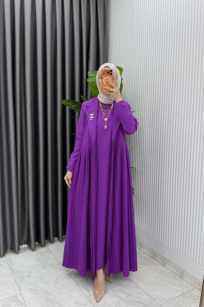 Mürdüm  Broşlu Premıum Sibel Tasarım Takım Tesettür Giyim