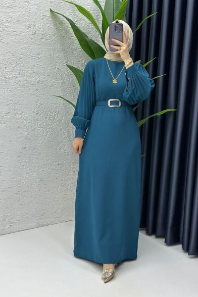Petrol Narin Elbise Tesettür Giyim