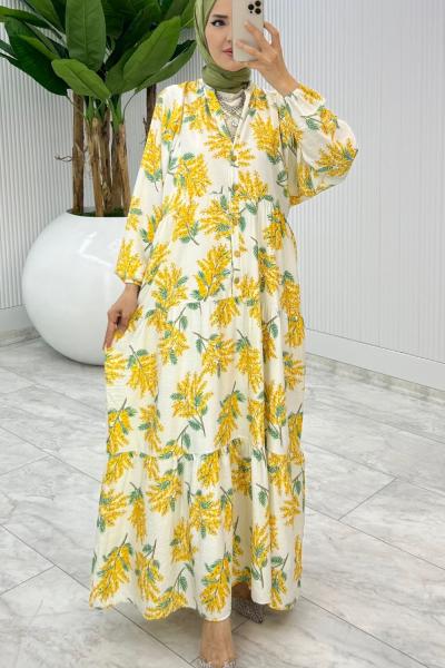 Sarı Aşikar Elbise Tesettür Giyim