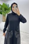 Siyah Aysa Deri Cepli Elbise Tesettür Giyim