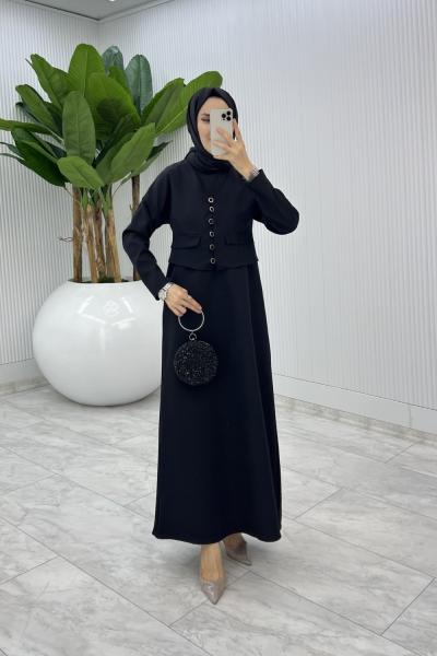 Siyah  Hasibe Elbise Takım Tesettür Giyim