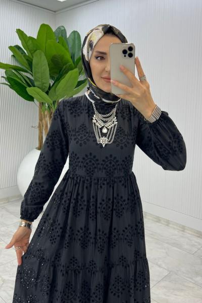 Siyah Jasmin Brode Elbise Tesettür Giyim
