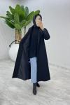 Siyah Premium Kaşe Kaban Tesettür Giyim