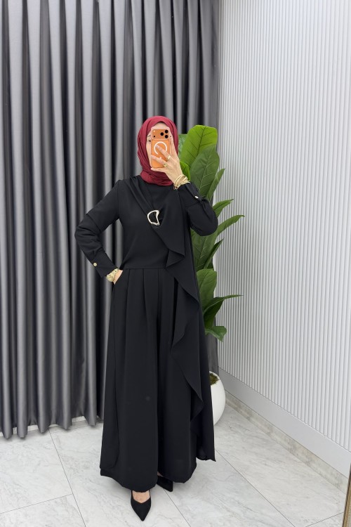 Siyah Premium Ahsen Pantolonlu Takım Tesettür Giyim
