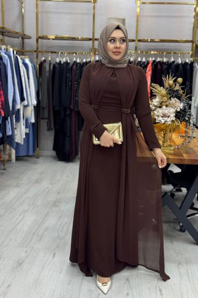 Erva Abiye Elbise Kahverengi