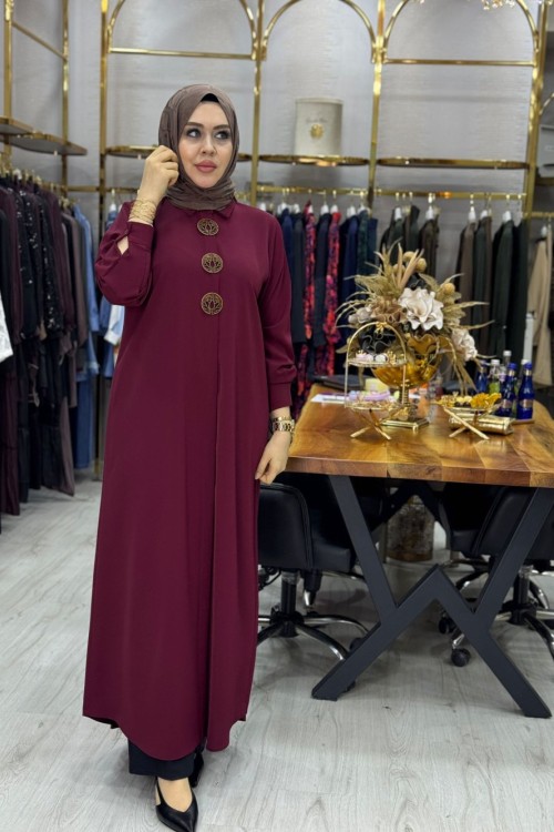 Gizli Düğmeli Gömlek Bordo