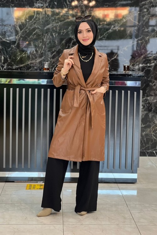 Kemerli Deri Trenç Taba