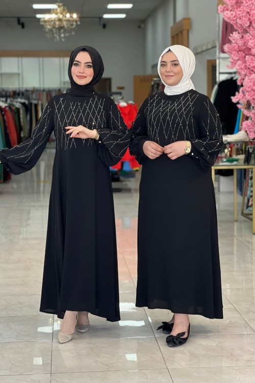 Zara Taşlı Elbise Siyah