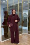 Bağcık Detaylı Ceket Takım Bordo