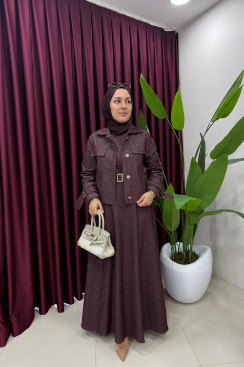 Ceketli Kot Elbise Mürdüm