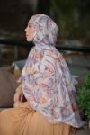 Floral Desen Soft Pamuk Şal Gri