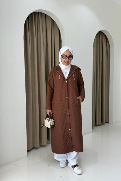 Kapüşonlu Capitone Mont  Kahverengi