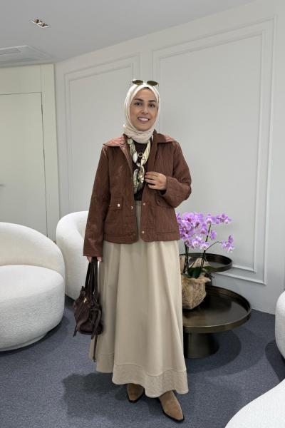 Kısa Kapitone Ceket Kahverengi