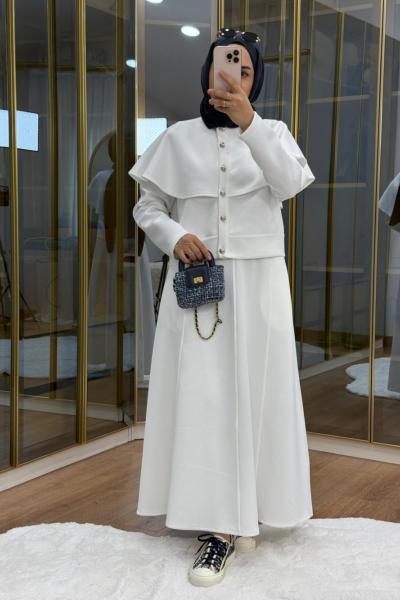 Pelerinli Scuba Etekli Takım  Beyaz