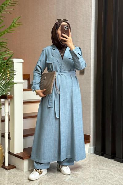 Soho Tensel Abaya Takım  Mavi